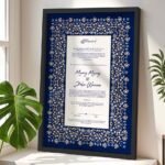 Islamic Wedding Contract Customized Frame - Blue Floral Motifs