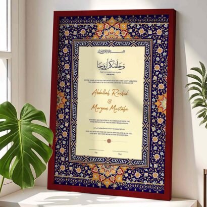 Luxury Marriage Certificate Frame for Muslim Weddings - Customizable - Mehroon - The Framers