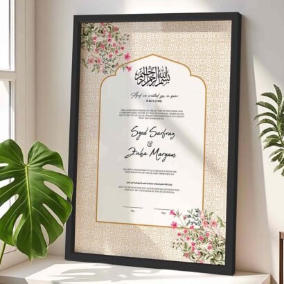 Nikkah Gift for Muslim Couple Personalized Wedding Certificate Frame - Black - The Framers