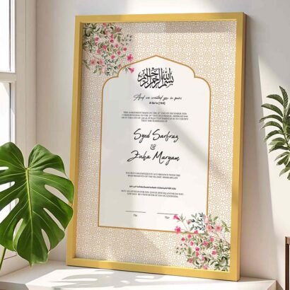 Nikkah Gift for Muslim Couple Personalized Wedding Certificate Frame - Gold - The Framers