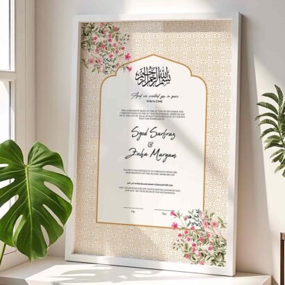 Nikkah Gift for Muslim Couple Personalized Wedding Certificate Frame - White - The Framers