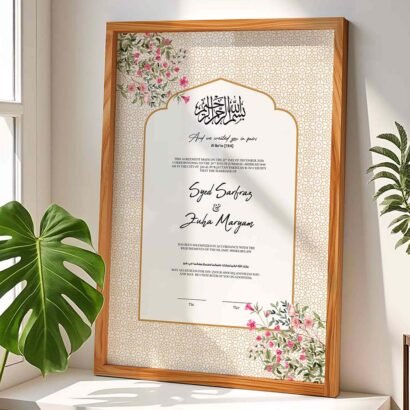 Nikkah Gift for Muslim Couple Personalized Wedding Certificate Frame - Wood - The Framers