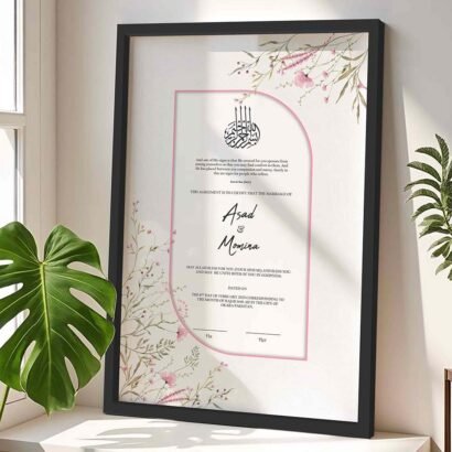 Personalized Muslim Wedding Gift Minimal Nikkah Certificate Frame - Black - The Framers