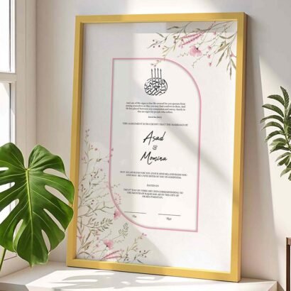 Personalized Muslim Wedding Gift Minimal Nikkah Certificate Frame - Gold - The Framers