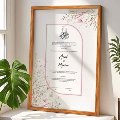 Personalized Muslim Wedding Gift Minimal Nikkah Certificate Frame - Wood - The Framers