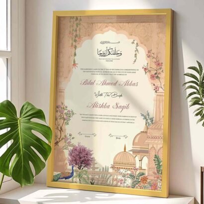 Mughal Nikkah Wedding Contract Frame Customized Gifts - Gold - The Framers