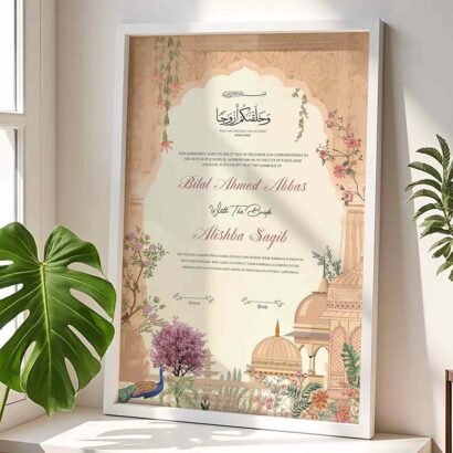 Mughal Nikkah Wedding Contract Frame Customized Gifts - White - The Framers