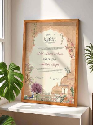 Mughal Nikkah Wedding Contract Frame Customized Gifts - Wood - The Framers
