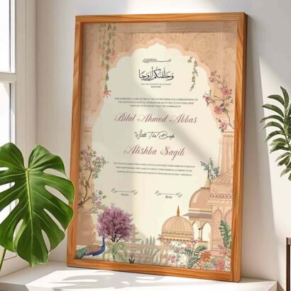 Mughal Nikkah Wedding Contract Frame Customized Gifts - Wood - The Framers