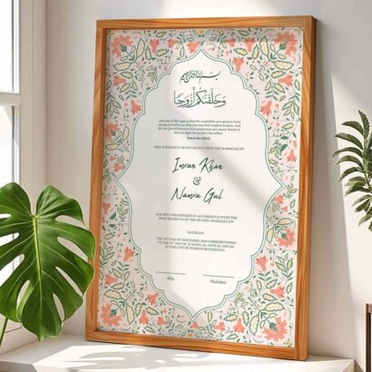 Nikkah Gifts for Bride-Groom Customized Wedding Contract Frame - Wood - The Framers