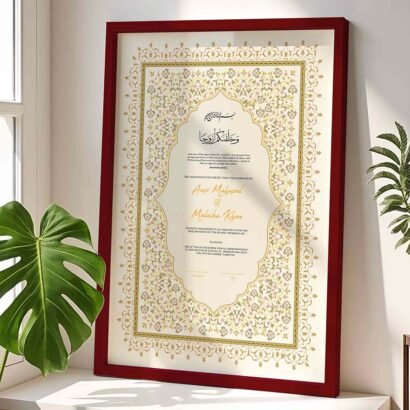 Luxurious Nikah Certificate Frame for Couples - Customizable - Maroon - The Framers