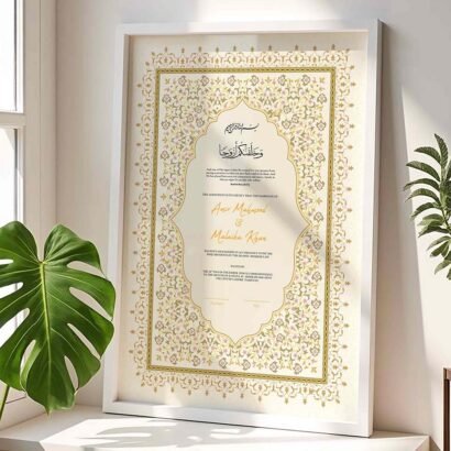 Luxurious Nikah Certificate Frame for Couples - Customizable - White - The Framers