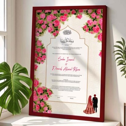 Personalised Nikkah Frame Contract for Bride and Groom - Maroon - The Framers