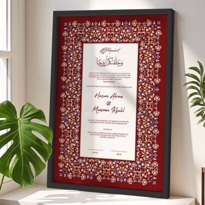 Customized Wedding Contract Nikah Frame Design - Red - Black - The Framers