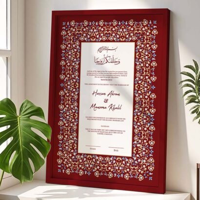 Customized Wedding Contract Nikah Frame Design - Red - Maroon - The Framers