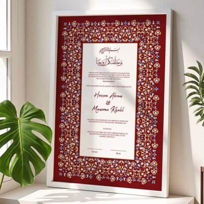 Customized Wedding Contract Nikah Frame Design - Red - White - The Framers