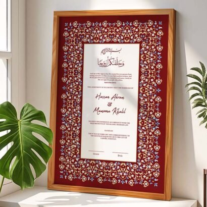 Customized Wedding Contract Nikah Frame Design - Red - Wood - The Framers