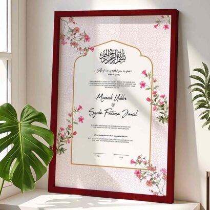 Modern Chic Nikkah Contract Frame - Customizable - Maroon - The Framers