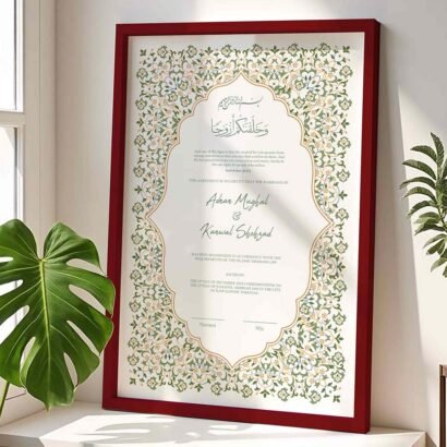 Premium Nikah Contract Frame - Customizable - Maroon - The Framers