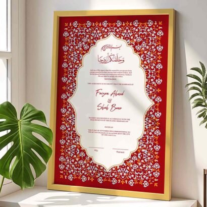 Premium Red Wedding Contract Frame - Customizable - Gold - The Framers