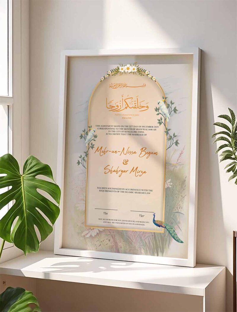 Birds Theme Nikkah Certificate