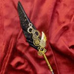 Vintage Quill Pen with Feather - Black Gold Metallic Dip Pen