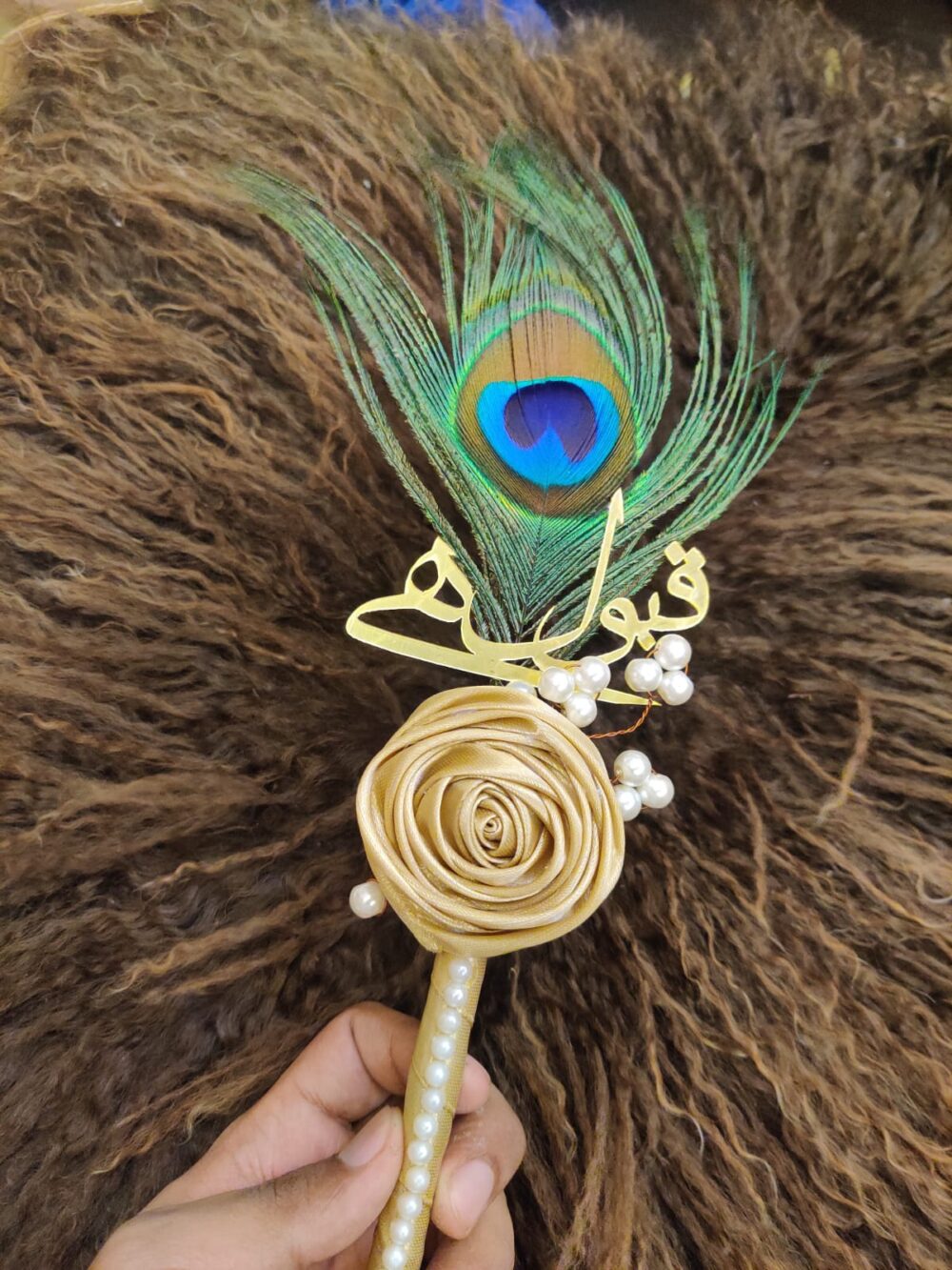 Gold Flower Nikkah Pen With Peacock Feather
