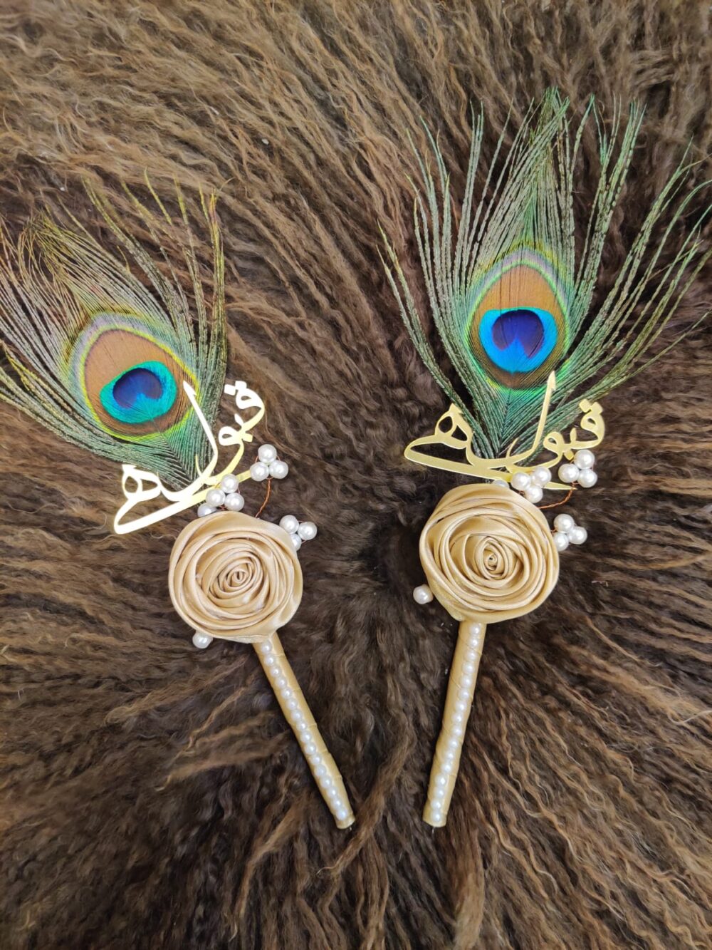 Gold Flower Nikkah Pen With Peacock Feather
