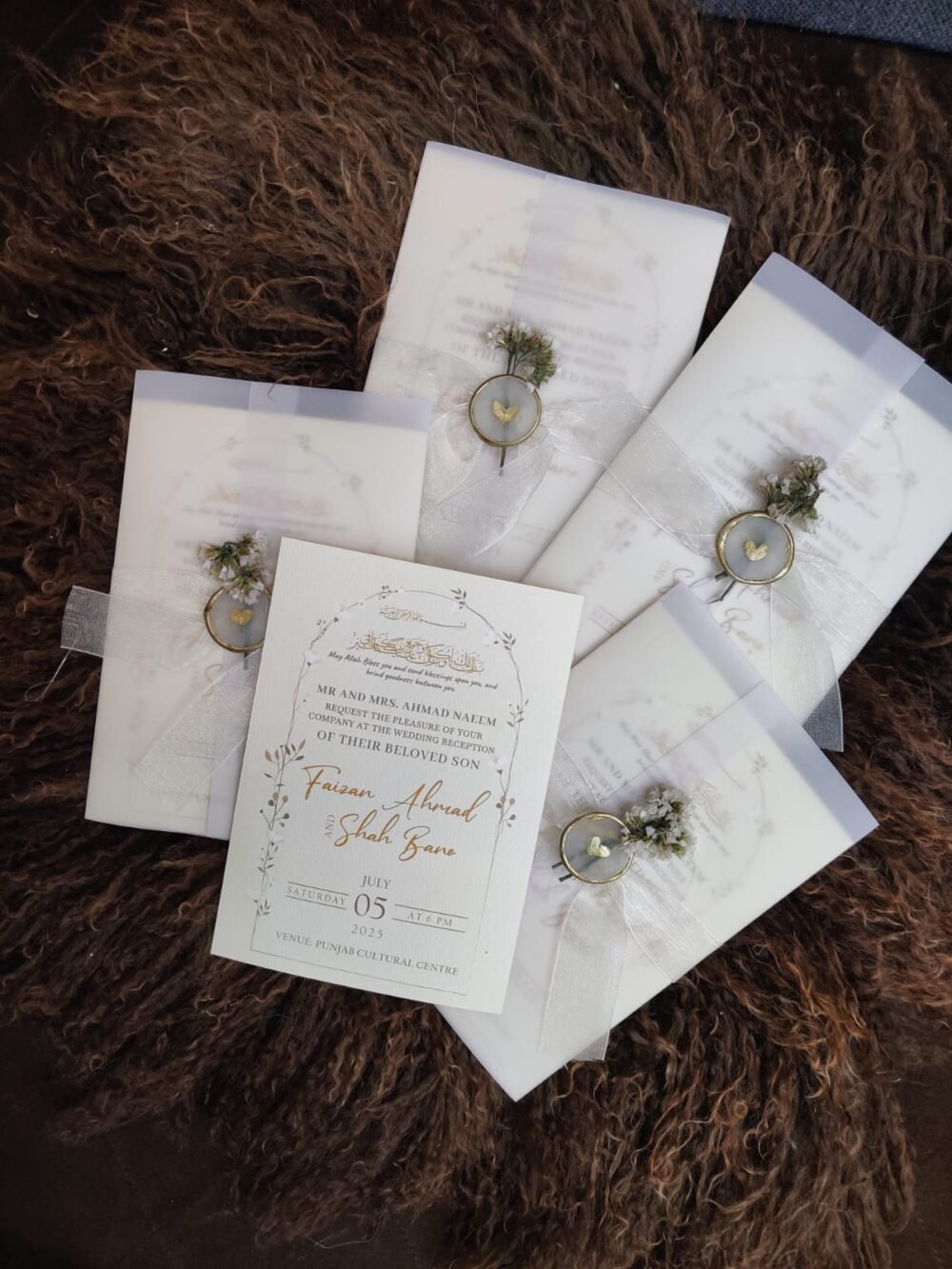 Minimalist Wedding Invitation Card with Dry Flower and Sealing