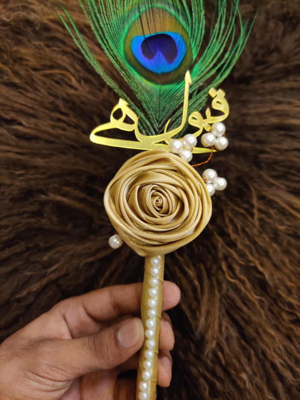 Gold Flower Nikkah Pen With Peacock Feather