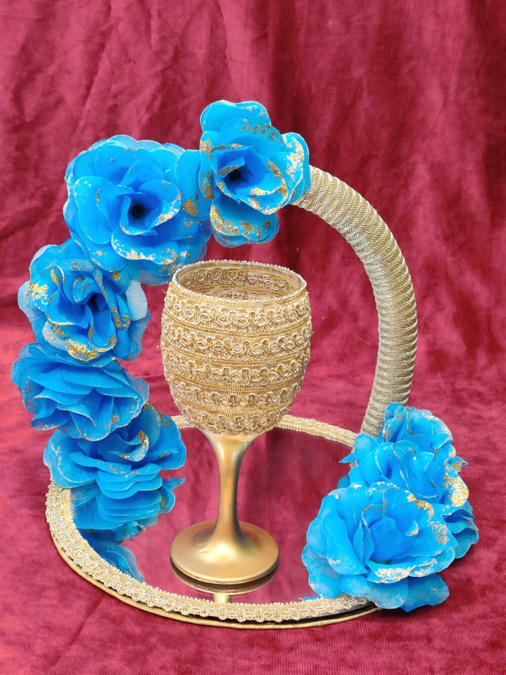 Doodh Pilai Glass with Tray - GoldxBlue