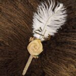 Feather Nikkah Pen Elegant Gold Lace and Flower