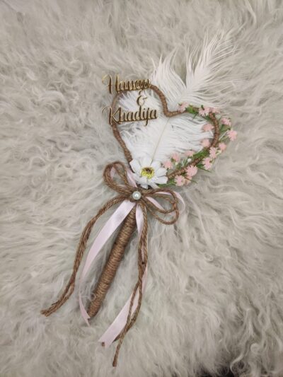 Jute Wedding Pen with Feather and Name Cutout