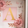 Personalized Monogram Shadow Box with 3D Roses (Pink & Gold)