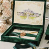 Regal Emerald Velvet Invitation Box with Custom Venue Painting