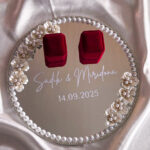 Elegant Pearl Flower Ring Tray with Custom Names