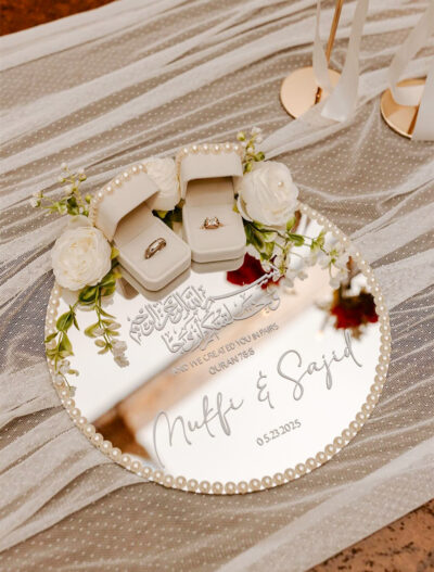 3D Acrylic "Created in Pairs" Ring Tray with White Roses