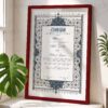 Silver and Navy Floral Nikkah Certificate with Maroon Frame