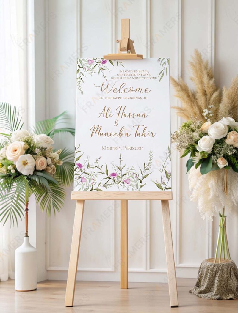 Wildflower Garden Nikkah Welcome Board (Gold Script)