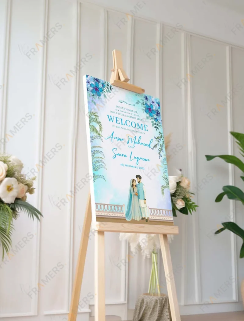 turquoise-floral-nikkah-welcome-board-couple-illustration-4