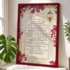 Personalized wedding contract frame in gold with pink bougainvillea design