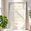 Funny wedding contract print in white wooden frame with pastel florals