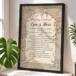 Funny wedding contract print in white wooden frame with pink vine border