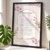 Custom marriage agreement frame in maroon with wildflower design