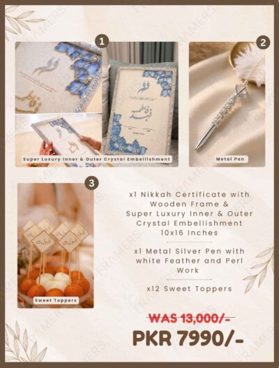 Embellished Luxury Nikkah Certificate with Pen and Sweet Toppers Discount Deal