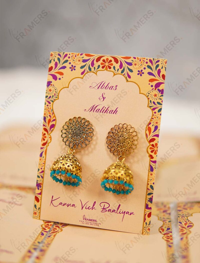 Mehndi Favour Cards with Jhumka, Earrings