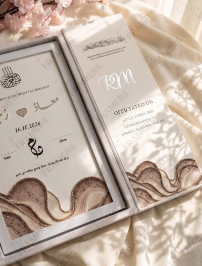 Agate Tri-Fold Nikkah Booklet on cream silk