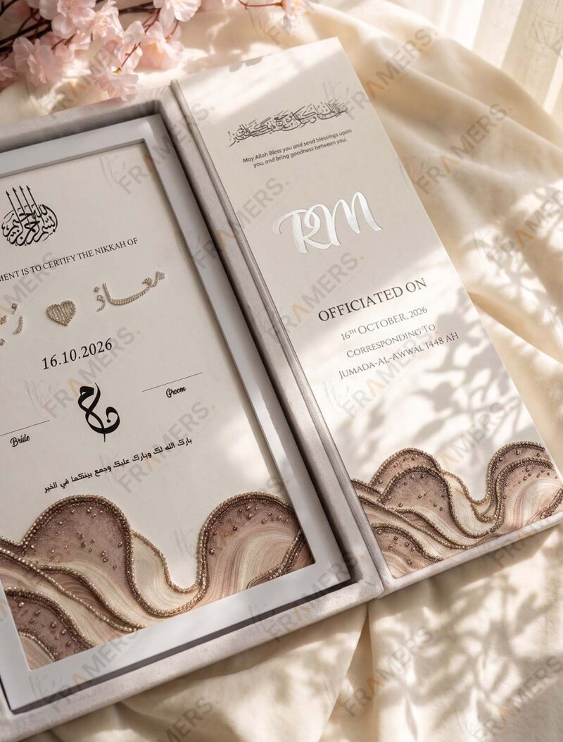 Agate Tri-Fold Nikkah Booklet on cream silk