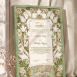 Art Nouveau Sage Lily Nikkah Certificate in olive green frame