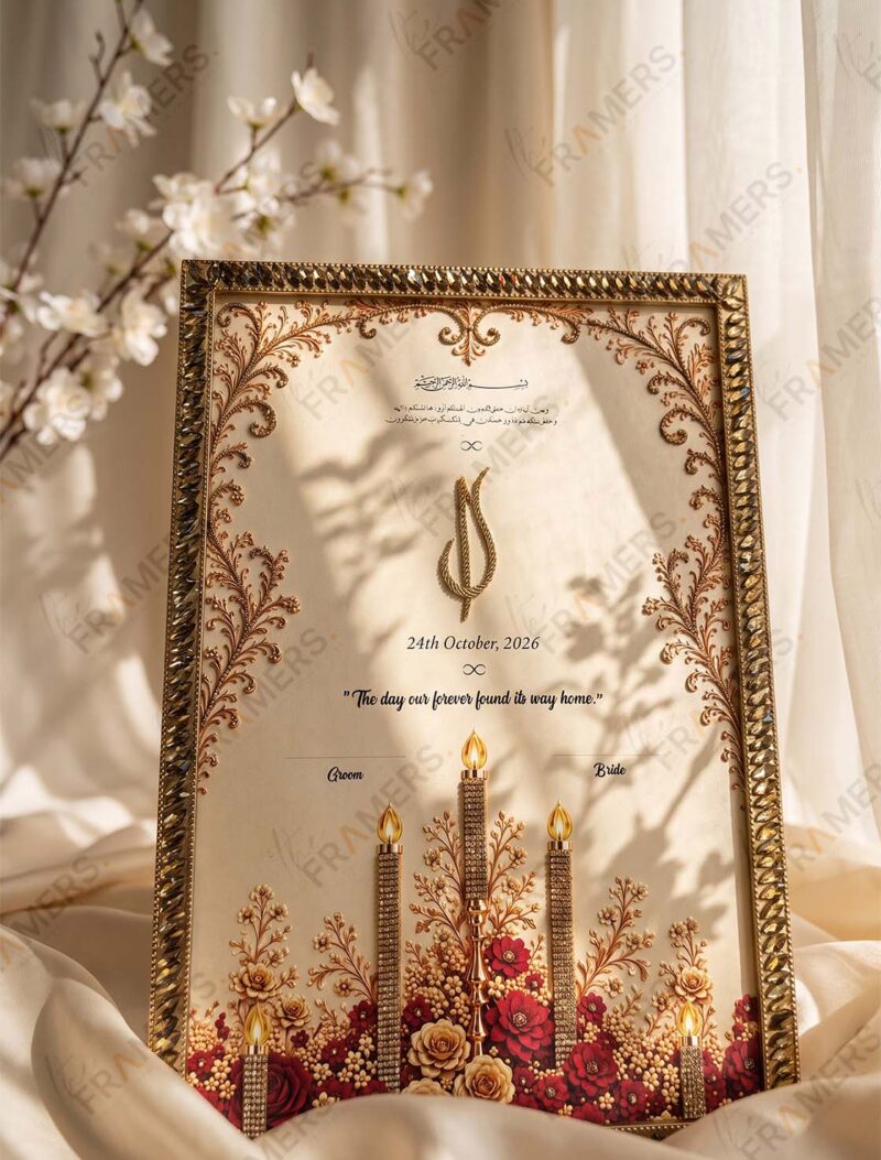 Bronze Crystal Candelabra & Monogram Nikkah Frame, side view